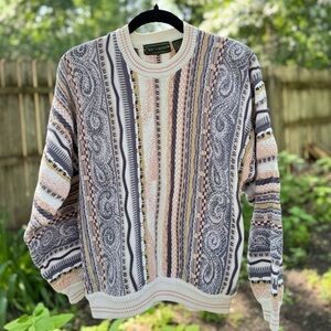 Vintage 90s Coogi Style Pastel Paisley 3D Knit Sweater